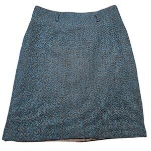 Covington Blue Teal Black Knit Mini Skirt Classic Aline Slit Lined Women Size 12